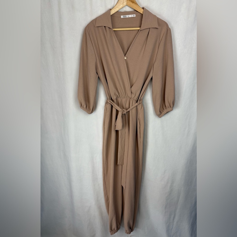 Tie Waist Long Sleeve Jumpsuit